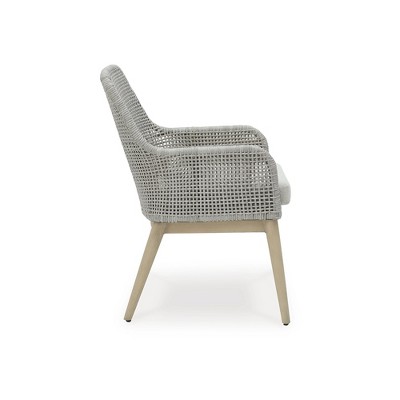 Gray Resin Wicker Outdoor Dining Arm Chairs with Cushions, Set of 2