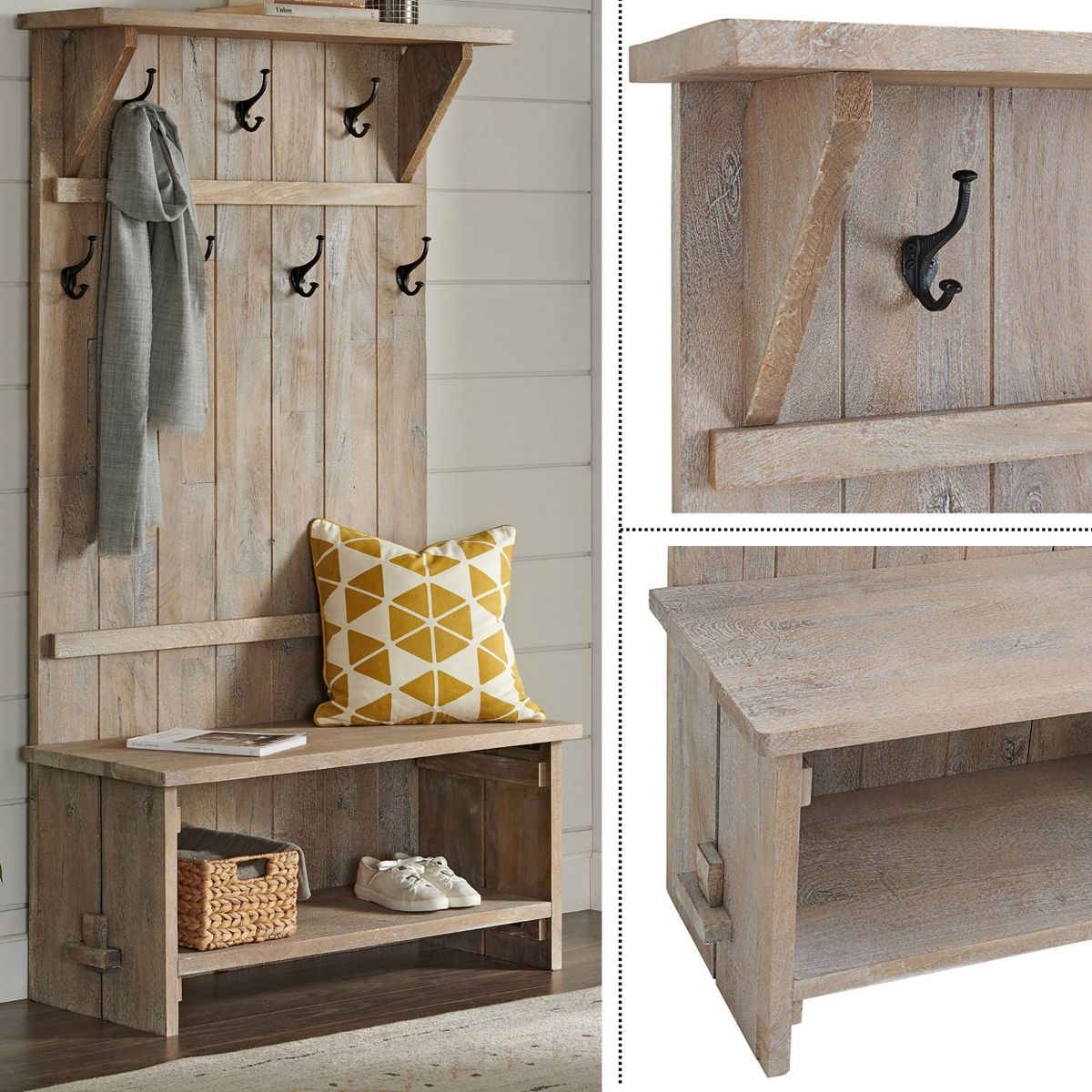 70" Hall Tree Driftwood - Alaterre Furniture - thumbnail 3