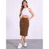 Allegra K Women's High Waisted Elastic Back Corduroy Midi Cargo Skirts with Pockets - 4 of 4
