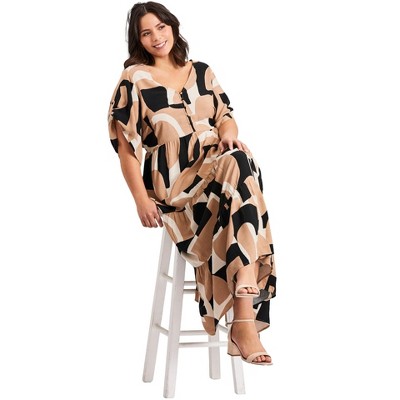 Avenue Women's Plus Size Ivy Tiered Button Front Dress