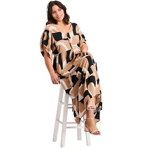 Avenue Women's Plus Size Ivy Tiered Button Front Dress - 1 of 4