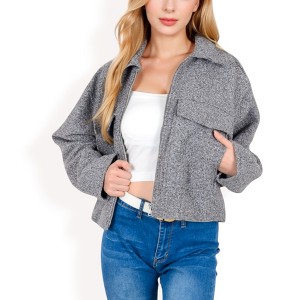 Anna-Kaci Women's Zip-Up Collared Jacket with Front Flap Pockets - 1 of 4