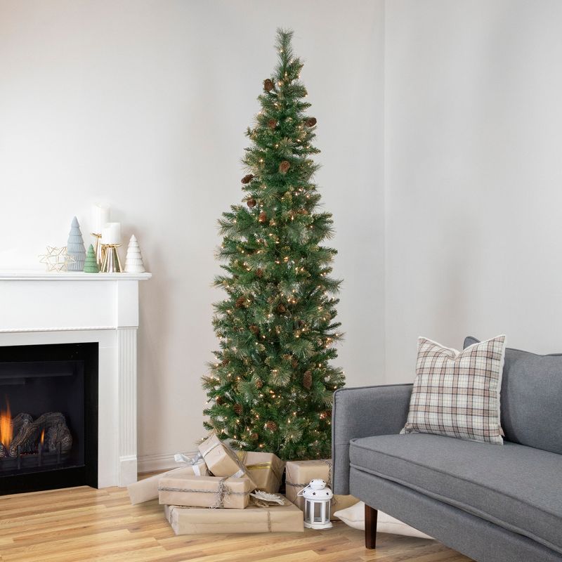 Northlight 7' Pre-Lit Yorkshire Pine Pencil Artificial Christmas Tree, Clear Lights, 3 of 9