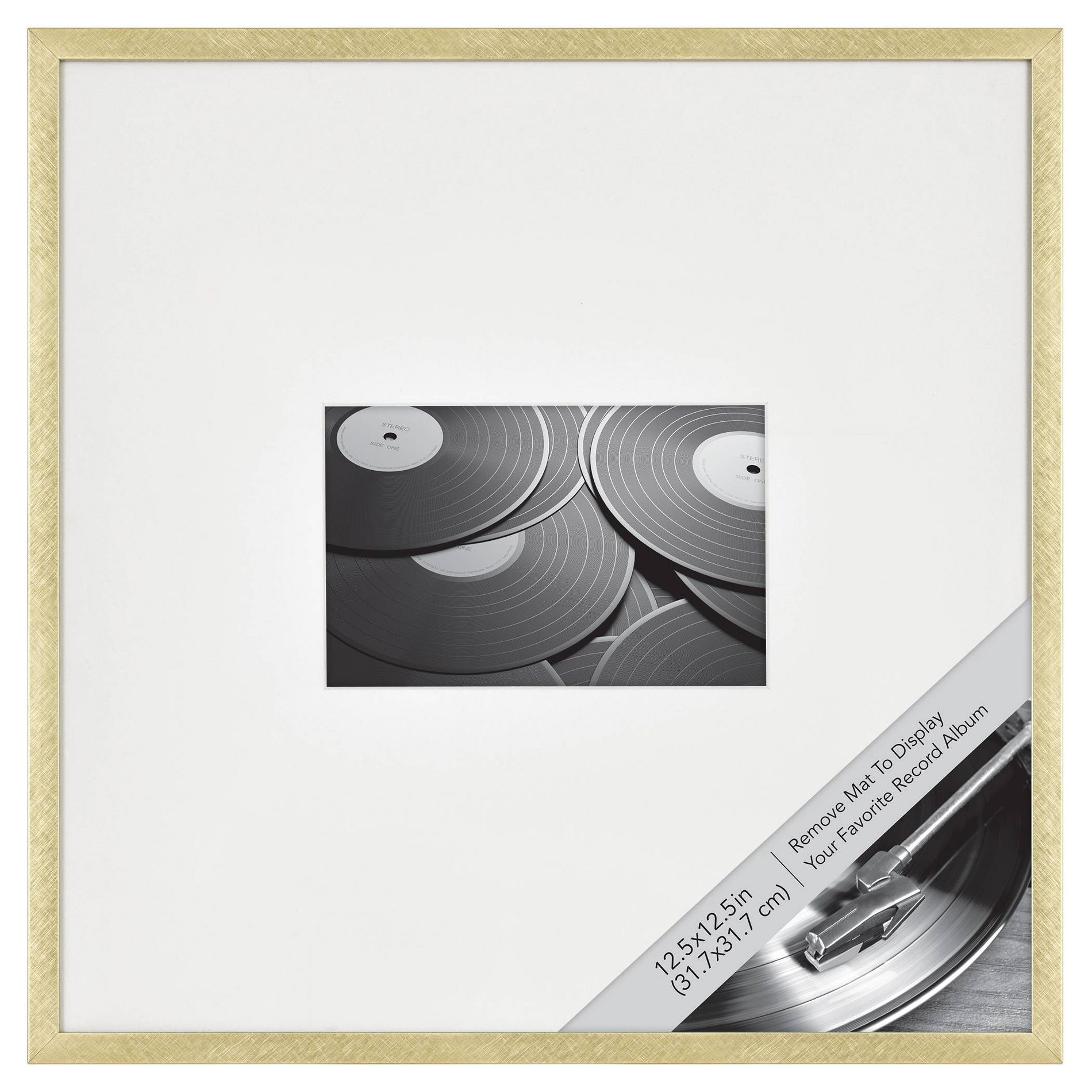 12.9"x12.9" Matted to 4"x6" Thin Metal Gallery Frame Brass - Threshold™: Modern Wall Decor, Aluminum
