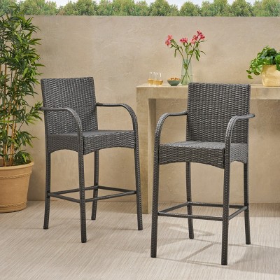 Coolbibila Outdoor Rattan BarStool Chairs Set Of 2,Polyethylene Rattan Patio BarStool Chairs,Rattan Woven Backrest Bistro Arm Chairs