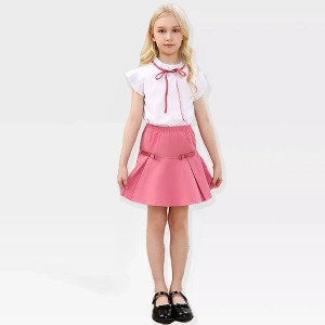 Girls Skirts with Ruffle Sleeve Tops Tie Detail Skirts Ruffled Trim Girls Tops with Pleated Flutter Skirts - 1 of 4