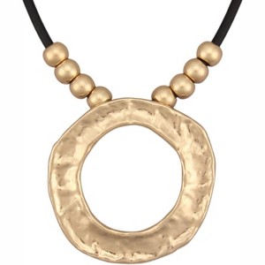 Leather and Wood Necklace Chunky Circle Pendant Boho Jewelry for Women - 1 of 4