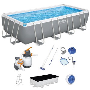 Bestway Power Steel 18' x 9' x 48" Rectangular Above Ground Swimming Pool Set Metal Frame Family Pool with Sand Filter Pump, Skimmer, and Vacuum,White - 1 of 4