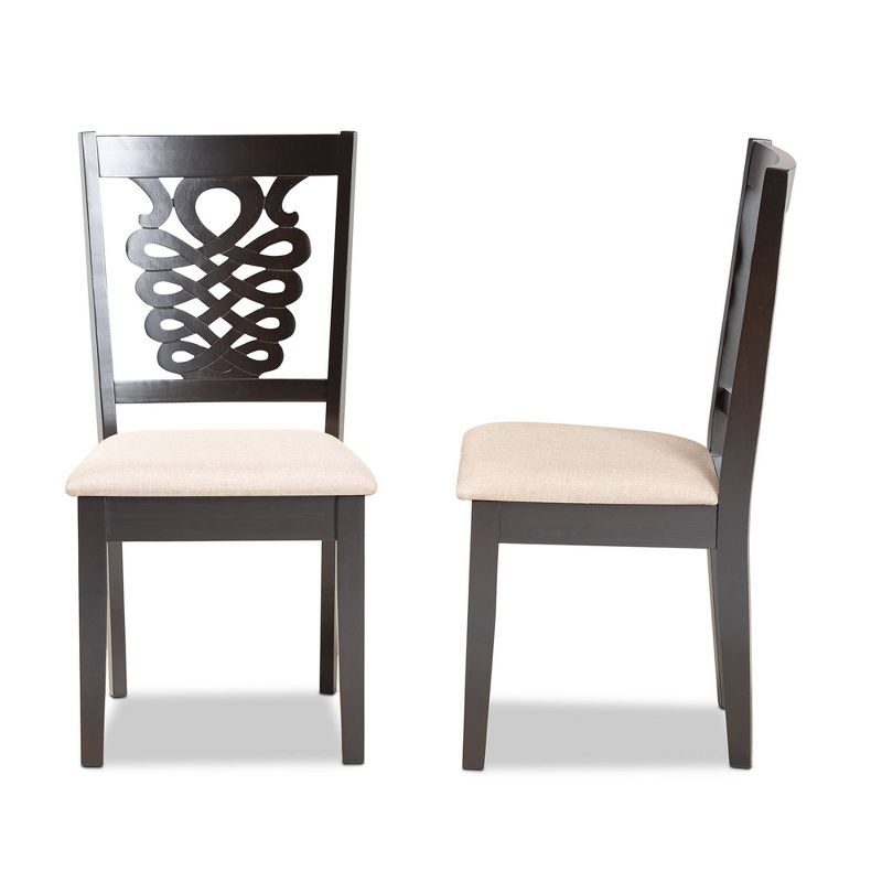 2pc GervaisFabric and Wood Dining Chairs Set Brown - Baxton Studio: High Back, Armless, Contemporary Style, Foam Padded, Intricate Cut-Out Design, 4 of 9