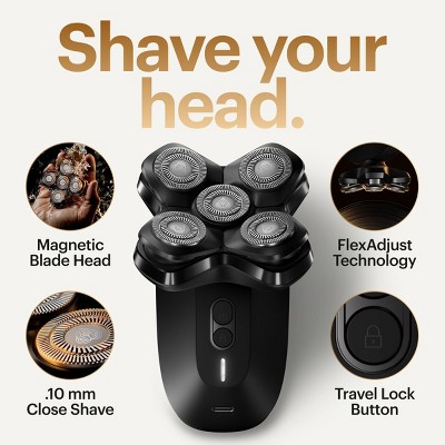 Manscaped Dome Shaver Pro Essentials Kit: Rotary Electric Shaver, 5 Blades, Battery Operated
