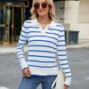 Garvee Women's Polo Sweater Striped Collared Lightweight Long Sleeve V Neck Pullover Fall Sweater Tops - 2 of 4