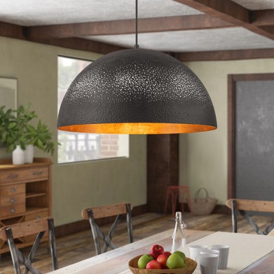 Rennnsan Florwyn 19"W 1-Light Dome Gold Foile Industrial Dimmable Oversize Pendant in Black