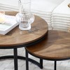 Set of 2 Nesting Round Coffee Tables with MDF Top and Metal Frame, Marble and Wood-Patterned, Modern Industrial Design for Living Room - 3 of 4