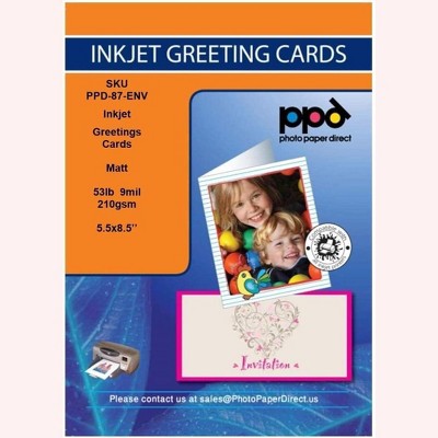 PPD Matte Printable Greeting Cards with Envelopes 5.5x8.5" Blank Half Fold to 4.25x5.5" 50 sheets 210 gsm for Inkjet Printers