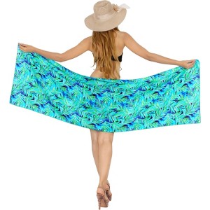 HAPPY BAY Women's Summer Bikini Wraps Beach Wrap Cover up Sarong Skirt Bathing suit Swimsuit Cover Ups for Swimwear Women One Size Short Blue, Leaves - 1 of 4