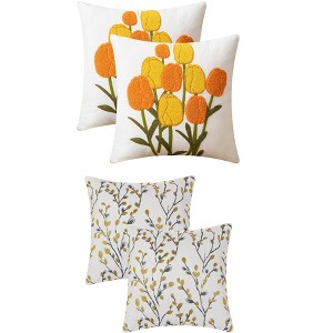 REGALWOVEN 4 Pcs Floral Embroidered Throw Pillow Cases for Sofa, Living Room 18" x 18" - 1 of 4