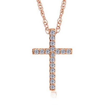 Pompeii3 1/10ct Diamond Cross Pendant 14K Rose Gold 1/2" Tall