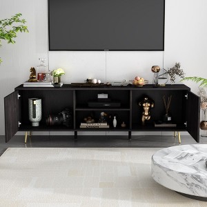 Hitow Brown 2-Doors TV Console TV Stand With Storage Shelves Entertainment Centers - 1 of 4