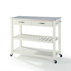 HomeStock  Stainless Steel Top Kitchen Prep Rolling Cart, Microwave Stand, Coffee Bar, with Shelves, White - 1 of 4