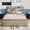 AMERLIFE LED Bed Frame with Foldable Ottoman, Charging Station, Velvet Upholstered Headboard - 3 of 3
