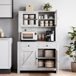 Kitchen Pantry Cabinet with Microwave Stand, Freestanding Hutch Cabinet with Buffet Cupboard, Tall Storage Cabinets with Adjustable Shelves - 1 of 4