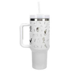 Elanze Designs Cactus Plant Desert Kitty Cat Lover 40 oz. Stainless Steel, Large Water Bottle Coffee Mug, Spill & Leak Resistant, Thermal Travel - 1 of 1