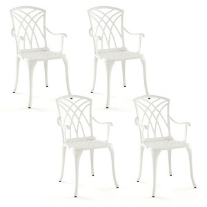 Resenkos Patio Dining Chairs, Patio Kitchen Chairs,Set of 4 Cast Aluminum Patio Dining Chairs with Armrests and Decorative Patterns White - 1 of 4