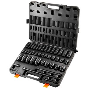 VEVOR 1/2" Drive Impact Socket Set, 43 Piece Deep & Shallow Socket Set SAE 3/8" to 1-1/2", 6 Point Cr-Mo Alloy Steel for Auto Repair, BLACK - 1 of 4