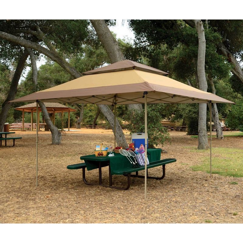 Z-Shade 13 x 13 Foot Adjustable Height Instant Gazebo Outdoor Canopy Patio Shelter Tent with Stakes, Steel Frame, and Storage Carry Bag, Tan Brown, 5 of 6