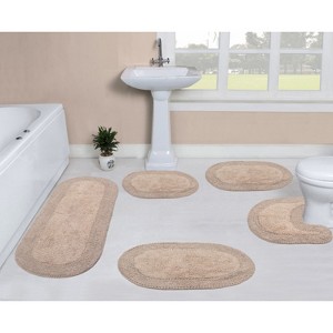 Double Ruffle Bathroom Rugs Set, Washable Rug, Extra Soft and Absorbent bath Rug, Kitchen Mat, Bath Mat Set,Non-Slip, 5 Pcs Set with Contour, Linen - 1 of 4