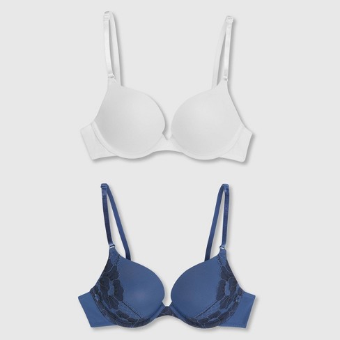 Maidenform Self Expressions Women's 2pk Convertible Push-Up Lace Wing Bra  5809 - White/ Blue 40DD