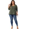Agnes Orinda Women's Plus Size Waffle Knit Pleat Front Crew Neck Long Sleeve Work Blouses - 3 of 4