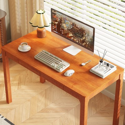 Famapy Mid-century modern wooden desk with two drawer,Minimalist study desk with Storag,Writing Table for Home Office Workstation