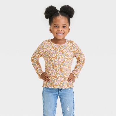 Toddler Girls\' Floral Ribbed Long Sleeve T-shirt - Cat & Jack™ Cream 18m :  Target