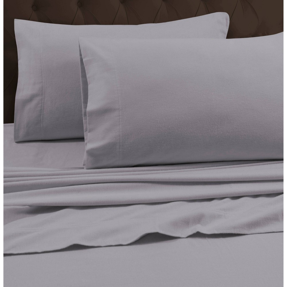 Photos - Bed Linen King Heavyweight Flannel Solid Flat Sheet Silver Gray - Tribeca Living
