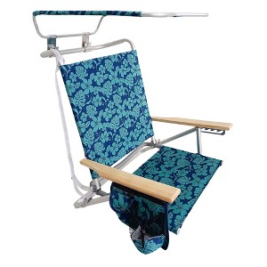 Bliss Hammocks Folding Beach Chair, Adjustable Recliner, Outdoor Backpack Seat with Canopy and Storage Pouch, 275 lb Capacity, Blue Flower - 1 of 4