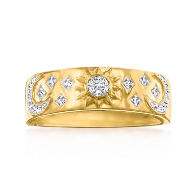 Ross-Simons 0.10 ct. t.w. Diamond Moon, Sun and Star Ring in 18kt Gold Over Sterling