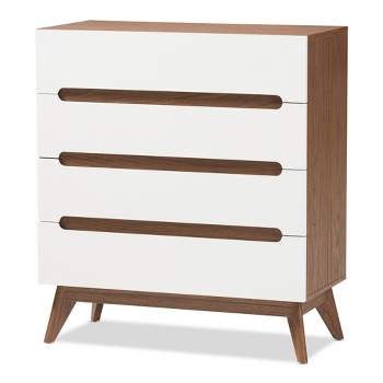 Calypso Mid-Century Modern Wood 4 Drawer Storage Chest Brown - Baxton Studio