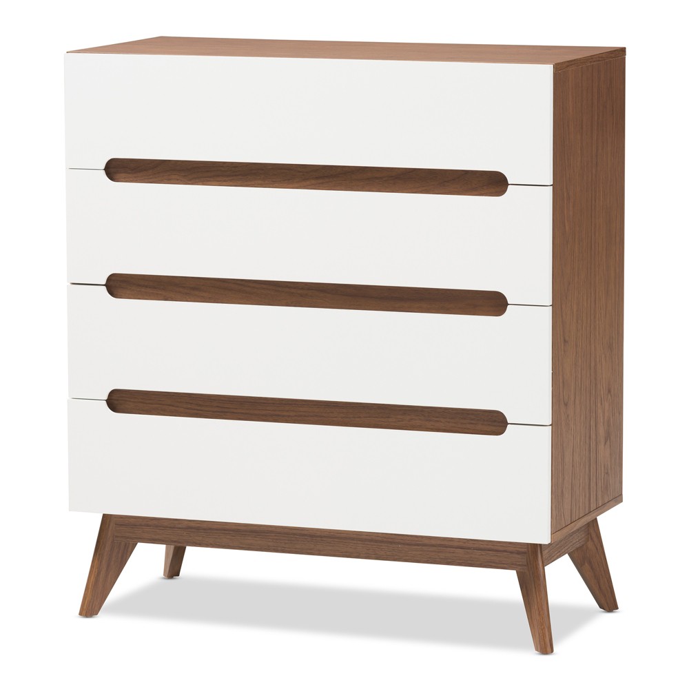 Photos - Dresser / Chests of Drawers Calypso Mid-Century Modern Wood 4 Drawer Storage Chest Brown - Baxton Stud