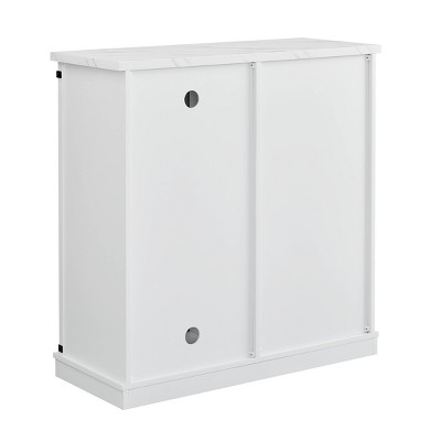 Festivo 37" White Wood Barn Door Buffet Bar Cabinet with Marble Pattern Top