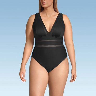 Lands' End Women's Mesh Plunge High Leg One Piece Swimsuit