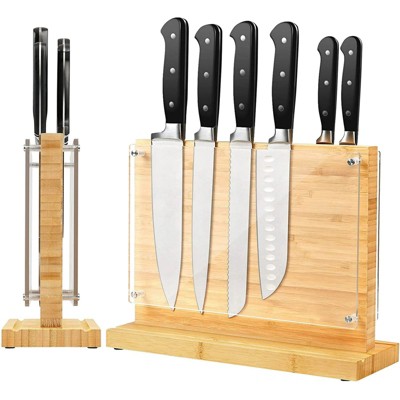 LunaLulinlk Magnetic Knife Block Double side Knives Holder Bamboo Knife Stand for Kitchen Cutlery Display Rack and Organizer,12 inch