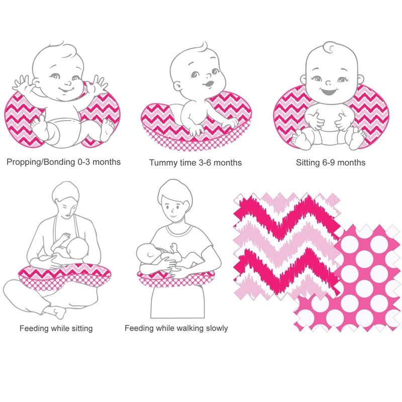 Bacati - 3 pc Chevron/Dots Pink Fuchsia Hugster Feeding & Infant Support Nursing Pillow with 2 removable zippered covers, 4 of 7
