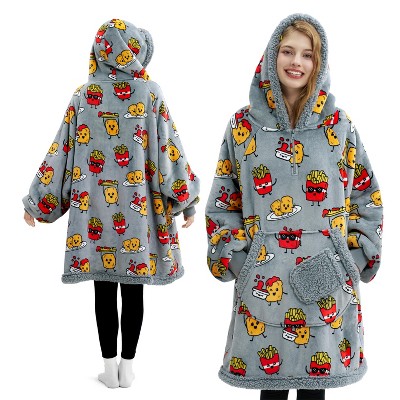 Joyfy Wearable Blanket Hoodie for Kids Adults Christmas Oversized Flannel Fleece Sweatshirt Blanket Cozy Blanket Birthday Gift for Family Girls Boys