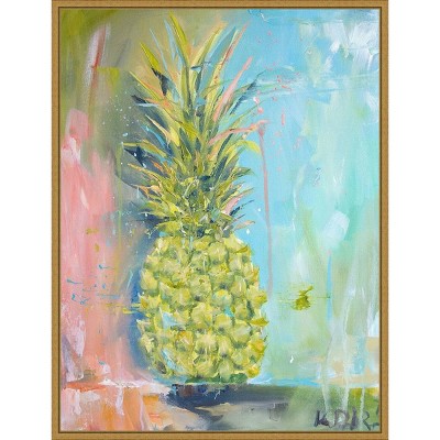 18" x 24" Chartreuse Pineapple by Kym De Los Reyes Framed Canvas Wall Art - Amanti Art