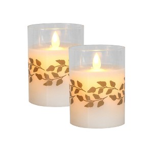 Lumabase 2ct Battery Operated LED Glass Candles with Moving Flame Gold Garland - 1 of 4