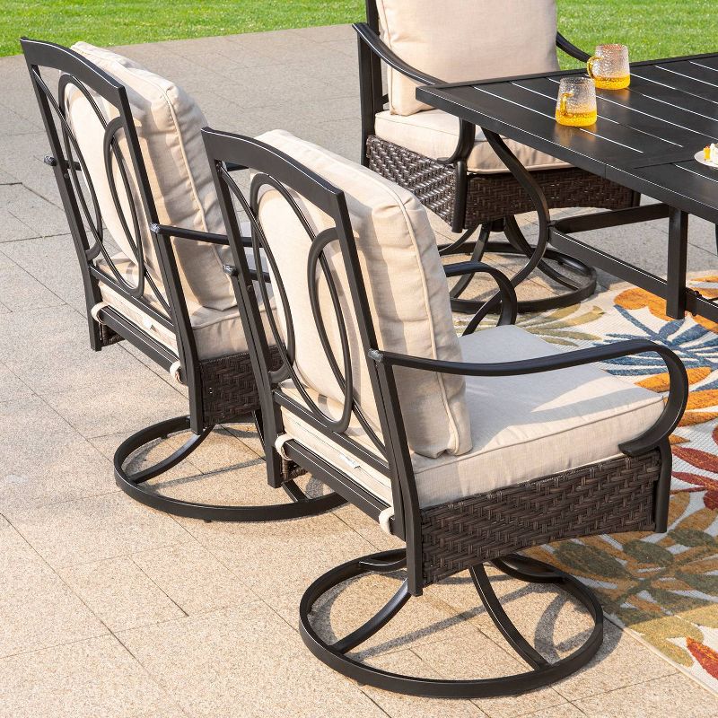 Captiva Designs 7pc Steel Outdoor Patio Dining Set with Swivel Chairs &#38; Metal Table with Umbrella Hole Black, 4 of 11