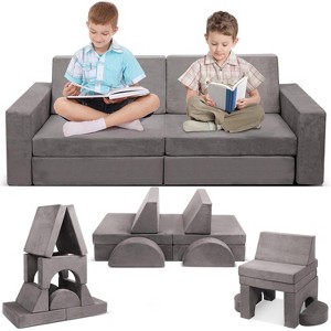 Acekool Modular Kids Play Couch, 8PCS Convertible Play Sofa with Suede Velvet Cover, Creative Foam Couch for Playroom, Bedroom，Gray - 1 of 4
