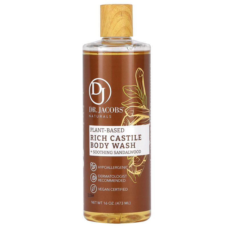 Dr Jacobs Naturals All-Natural Castile Sandalwood Body Wash with Plant-Based Ingredients - Gentle and Effective - Sulfate-Free, Paraben-Free, and, 1 of 3