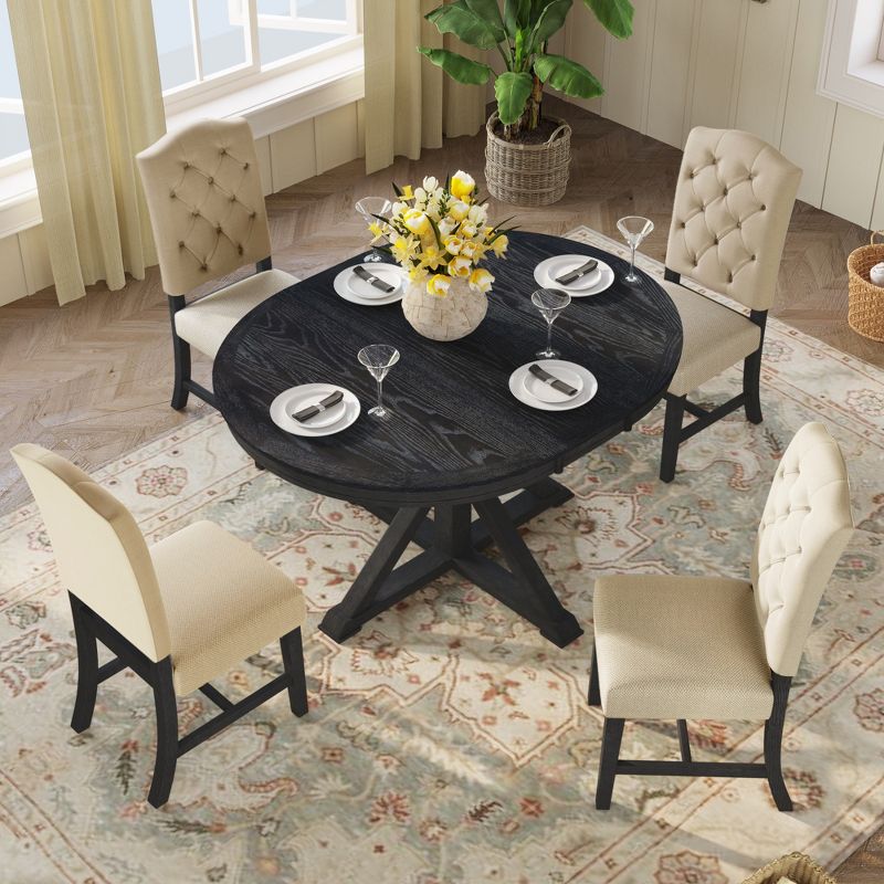 5 PCS Extendable Wood Dining Table Set with Round Table and 4 Upholstered Chairs Re-ModernLuxe, 2 of 12